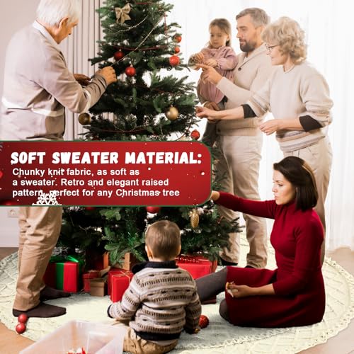 Drydiet 72 Inch White Knit Christmas Tree Skirt - Ivory, Large Holiday Decor