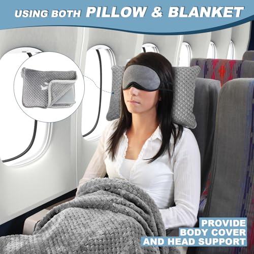 Travel Blanket Set with Inflatable Pillow & Carry Bag - Compact & Soft