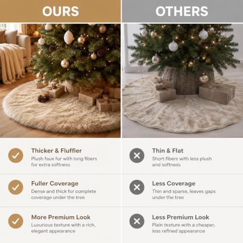 Beige Faux Fur Christmas Tree Skirt 48 Inch Plush Holiday Decoration