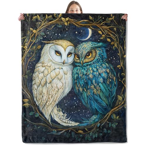 Whimsical Moonlit Owl Blanket 60x80 Inches Cozy Plush Throw for Couch & Bed - Gift for Women, Kids, Adults
