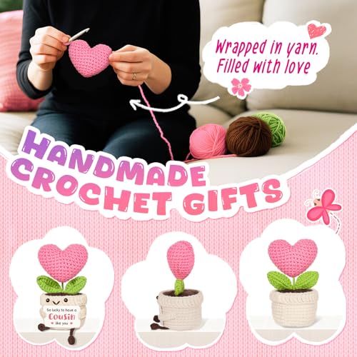 Handmade Crochet Heart Flower Gift for Cousin, Soft Pink Keepsake Decor