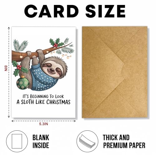 Podagree Christmas12 Funny Sloth Holiday Card – Greeting Card for Christmas, Holiday & Special Occasions