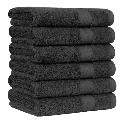 Black Cotton Washcloths for Face & Body, 16x26 Inches, Pack of 6 - Classic / Hand Towel