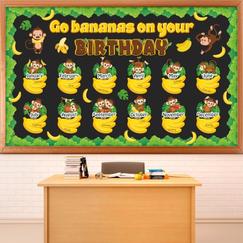 Jungle Monkey Birthday Bulletin Board Set for Classroom Wall Decor