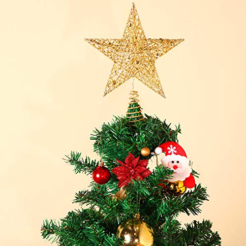 Blulu 10 Inch Gold Star Christmas Tree Topper - Star Topper for Large Tree