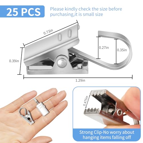Stainless Steel Curtain Clips with Hooks, 25-Pack Heavy-Duty Drapery Hangers