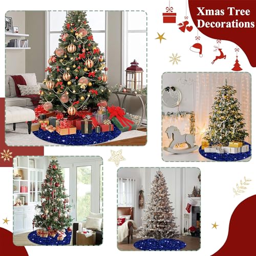FUHSY 46 Inch Royal Blue Sequin Tree Skirt Velvet Xmas Tree Cover Christmas Decor