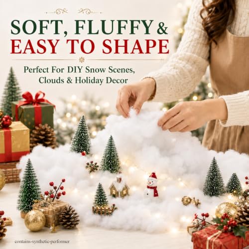 Artificial Snow Fluff 7 oz - Fluffy White Fake Snow Cotton for Christmas Decor