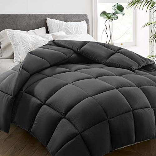 HYLEORY Queen Comforter - All Season Down Alternative Duvet Insert, Dark Grey