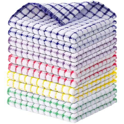 10-Pack Cotton Kitchen Dish Cloths, 12x12 Inch Absorbent Terry Dish Rags