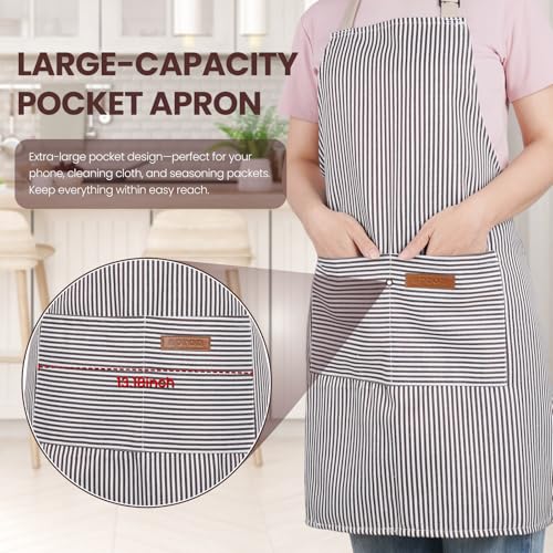 Adjustable Bib Apron with Pockets - 2 Pack Kitchen Cooking Aprons