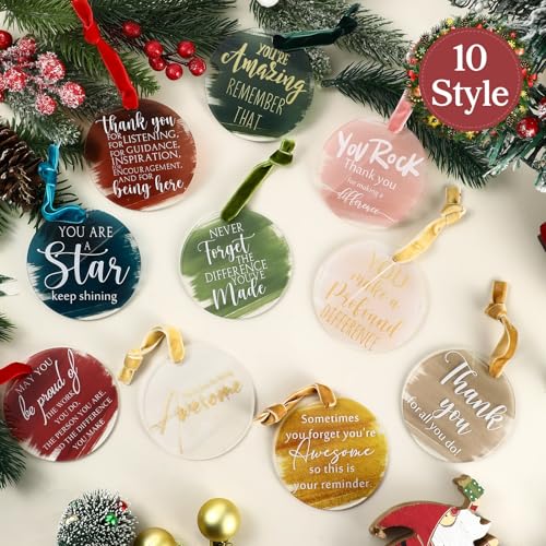 Kasyat 50 Sets Christmas Acrylic Ornaments with Gratitude Cards – Employee Appreciation Gift, 10 Colors