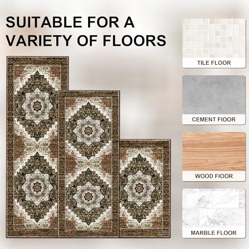 3-Piece Boho Kitchen Rug Set, Non-Slip Washable Floor Mats for Kitchen