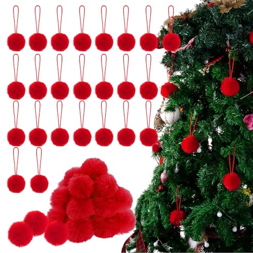 Mifengda 24Pcs Red Acrylic Pompom Balls 2.36 Inch - Christmas Tree Ornaments