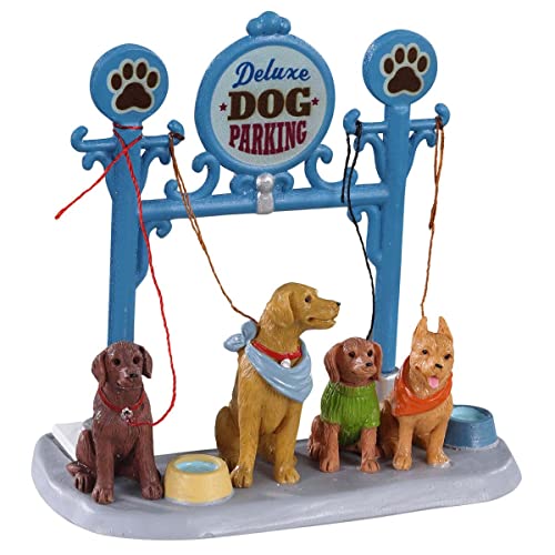 Christmas Village Dog Parking Accessory with Pups and Bowls