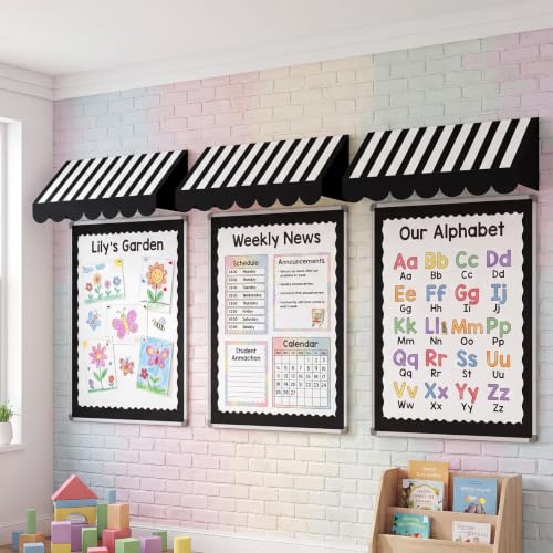 Black Striped Classroom Awning and Bulletin Board Border Trim Set