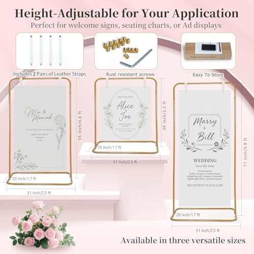 Adjustable Gold Easel Stand for Wedding Welcome Signs and Event Banners