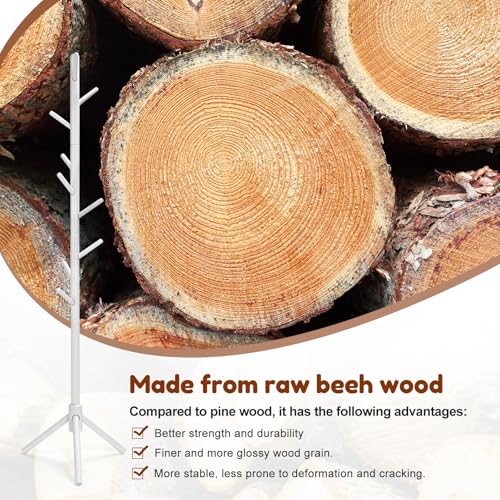 Adjustable Kids Coat Rack Stand - 9-Hook Beech Wood Freestanding Tree