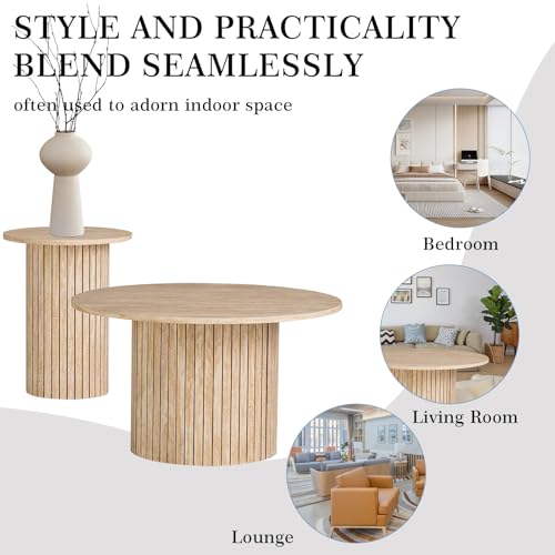Round Nesting Coffee Table Set of 2, Modern Wood Accent Tables for Living Room