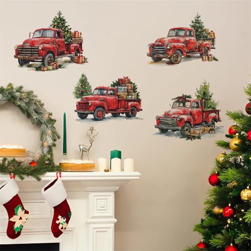 Red Pickup Truck Wall Sticker Decal – Christmas Tree Gift Decor 30x90 cm