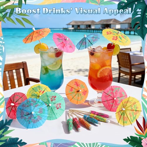 54 PCS Cocktail Umbrellas for Drinks, 4-Inch Tropical Party Garnish Picks