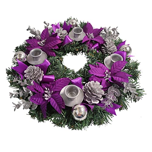 13-Inch Purple Advent Wreath Candle Holder for Christmas Table Decor