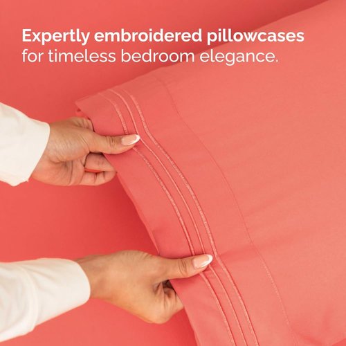 Full XL Bed Sheet Set by Hotel Luxury | 4-Piece Soft, Breathable & Cooling Bedding - Deep Pockets, Coral