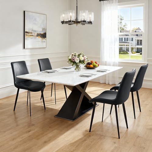 Modern PU Leather Dining Chairs Set of 4, Ergonomic Upholstered Kitchen Chairs