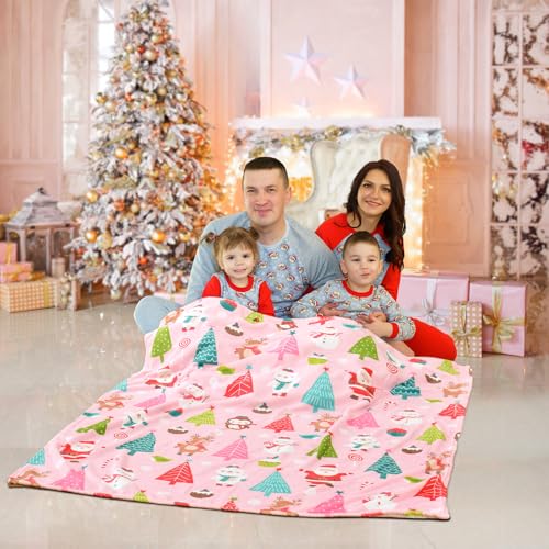 Pink Christmas Throw Blanket 50x60in for Women Girls - Cozy Holiday Decor