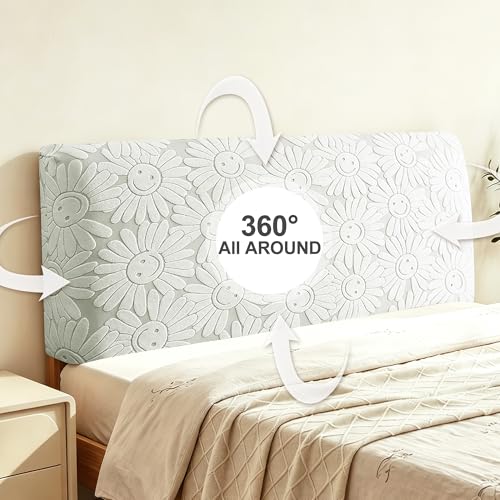 Stretch Bed Headboard Cover - Soft Jacquard Protector, Light Gray, Queen Size