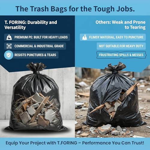 Heavy Duty 55-60 Gallon Trash Bags - 2.1 Mil Black Garbage Bags (100 Count)