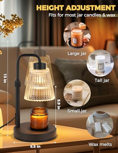 GODONLIF Height-Adjustable Candle Warmer Lamp with Timer and Dimmable Wax Melt Light