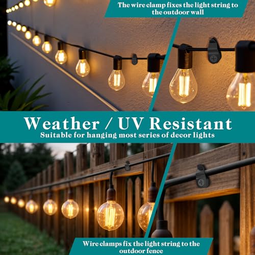 Outdoor String Light Clips 50-Pack - Weatherproof Light Hanger Hooks, Black