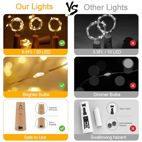 10-Pack Battery-Operated Wine Bottle Cork Lights - 20 LED Warm White