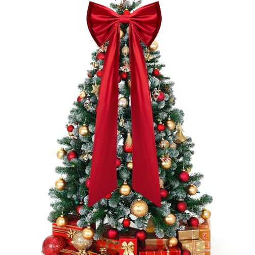 Giant Red Satin Christmas Tree Bow Topper - 52x16 Holiday Decor