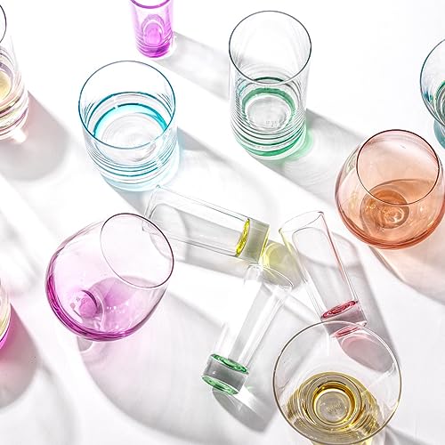 JoyJolt Hue Highball Glasses Set of 6 - 13oz Colorful Cocktail & Drink Tumblers