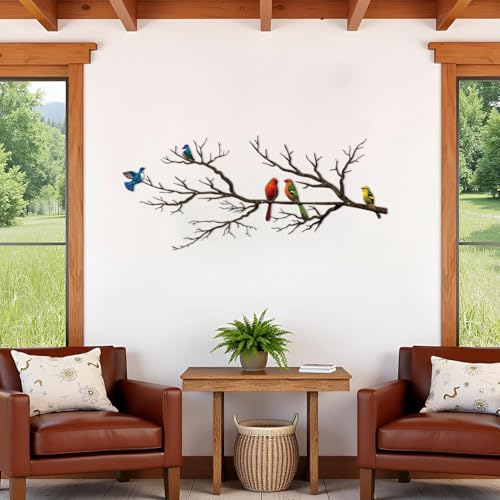 Large Metal Bird Branch Wall Art Silhouette for Indoor and Outdoor Decor