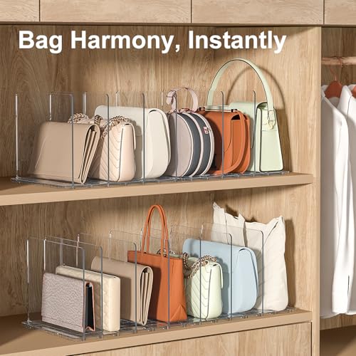 Clear Purse Organizer for Closet with Adjustable Dividers for Handbags
