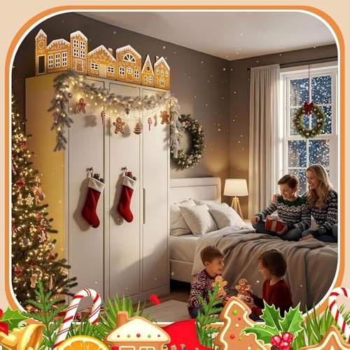 Foldable Christmas Gingerbread Village with LED String Lights - 39 x 9.8"