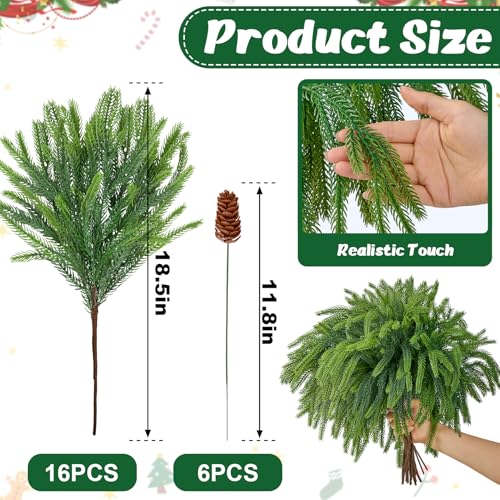 22PCS Christmas Norfolk Pine Branches & Pine Cone Stems - Variation 22