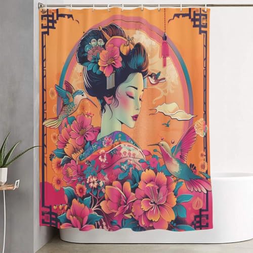 Japanese Geisha 4-Piece Bathroom Decor Set - Shower Curtain & Bath Rugs