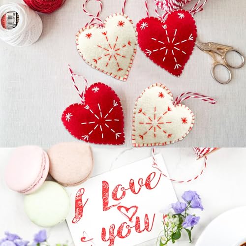 Meygajoe Felt Heart Ornaments 4pcs - Handmade Red & White Holiday Decorations