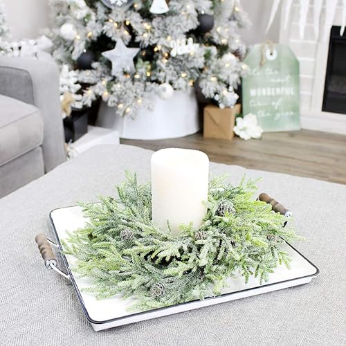 Artificial Christmas Wreaths 2-Pack, 14-Inch Flocked Greenery with Pinecones for Indoor/Outdoor Decor