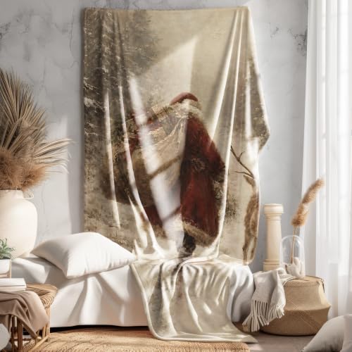 Santa Reindeer Throw Blanket 50x60 inches with Holiday Message – Rustic Christmas Decor, Santa-4 (XINCEYWJ)
