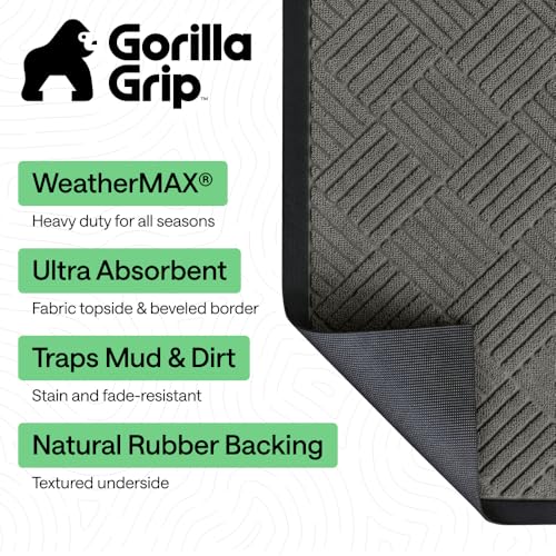 Gorilla Grip Waterproof All-Season Doormat 29x17 Gray Diamond
