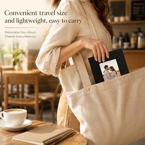 Small Linen Photo Album for 4x6 Photos, Holds 100 Pictures, Black