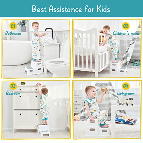 Toddler 2-Step Stool for Bathroom Sink and Potty Training White Grey