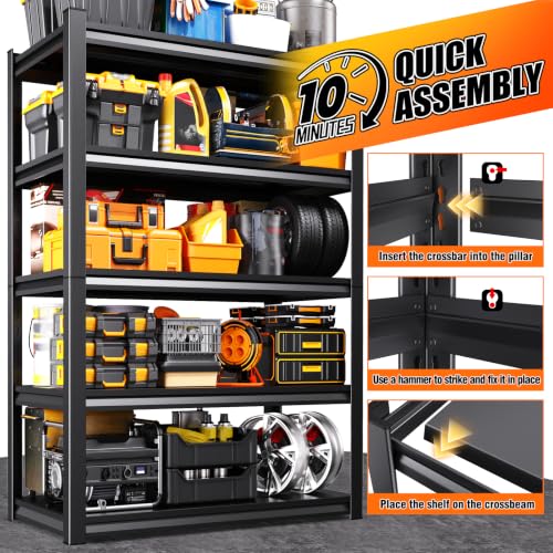 Heavy Duty 5-Tier Steel Garage Shelving Unit 72"H x 35"W Adjustable Storage Rack