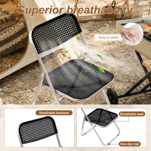 Heavy-Duty Folding Chairs, Steel Frame, 300lb Capacity, 4-Pack, Black
