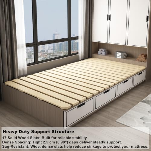 Foldable Solid Wood Slat Bed Frame for Full Size Futon or Mattress